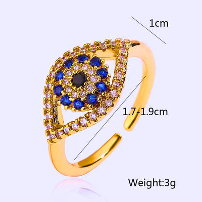 RB0023 - Anillo Acero Inoxidable Circonita Blanco y Azul Chapa Oro 14K Ajustable Calenbi Calenbi Joyería