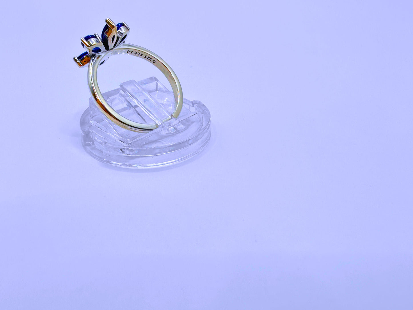 SR0051 - Anillo S925 Ley Flor Circonita Cubica Azul Marino Cerrado Calenbi