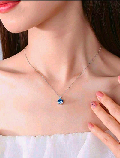 SNE0001 - Collar y Aretes S925 Ley Mínimalista Moderno Circonita Azul Cielo Calenbi Calenbi Joyería