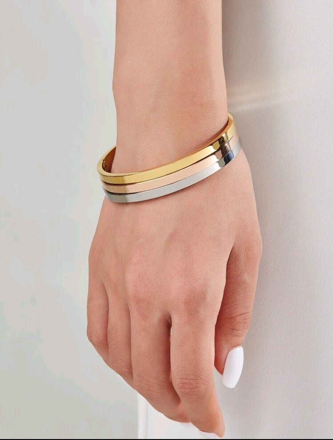 BB0028 - Pulsera Acero Inoxidable Triple Chapa 3 Oros 14K Calenbi Calenbi Joyería