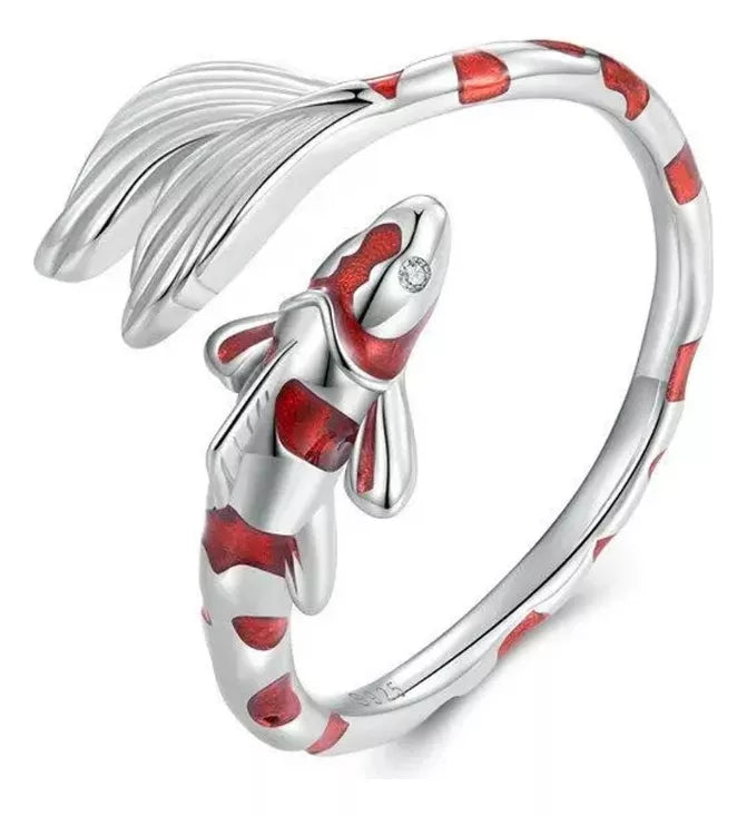 SR0009 - Anillo S925 Ley "Pez Koi Rojo" Ajustable Calenbi Calenbi Joyería
