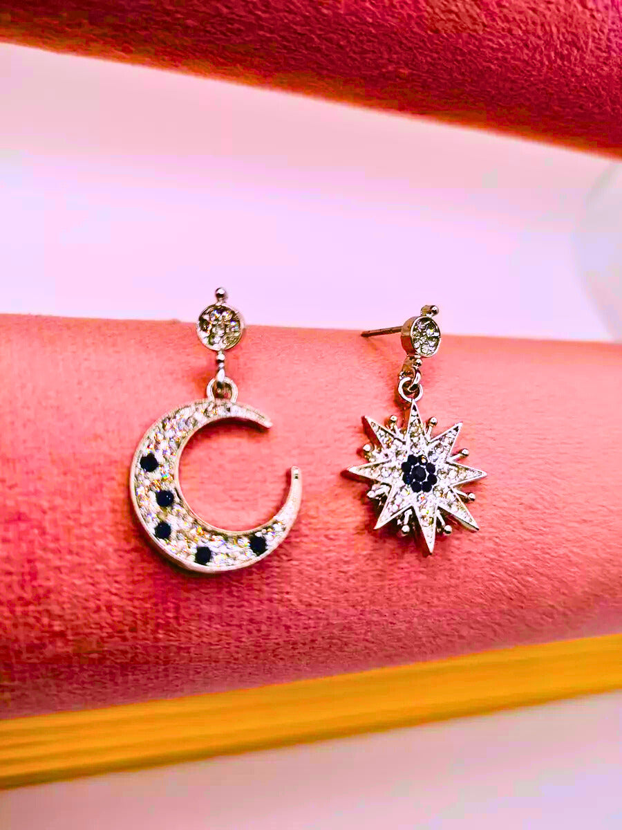 SE0003 - Pendientes S925 Ley Estrella y Luna Circonita Cubica Azul y Blanco Calenbi Calenbi Joyería
