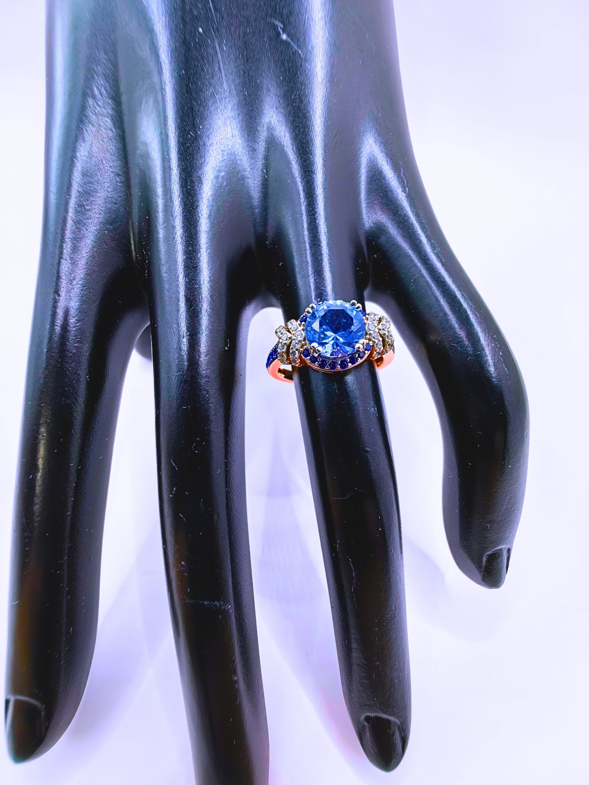 SR0031 - Anillo S925 Esterlina "Boda" Chapa Oro Rosa 12k Circonita Azul Cielo Calenbi Calenbi Joyería