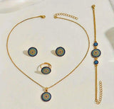 GCB0005 - Juego Completo Acero Inoxidable Ojo Turco Circonita Blanco y Azul Calenbi Calenbi Joyería