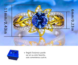 Anillo S925 Esterlina "Flor Amarilla" Circonita Azul Chapa Oro 12k Calenbi
