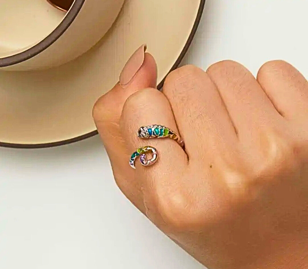 SR0021 - Anillo S925 Ley Recina Epoxica "Camaleón" Ajustable Calenbi