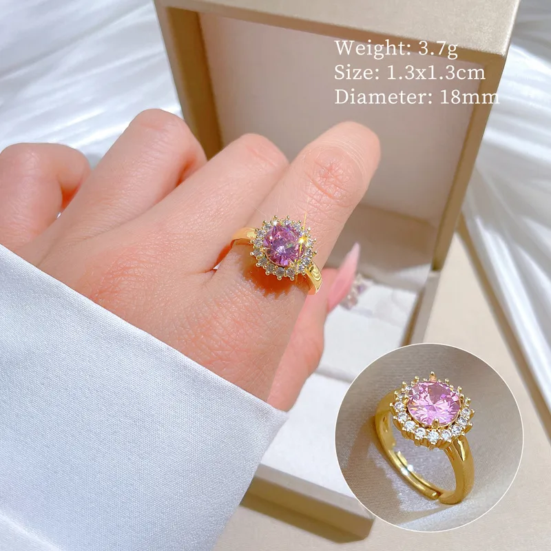RB0067 - Anillo Titanio Flor Circonita Cubica Rosa y Blanca Ajustable Calenbi Calenbi Joyería