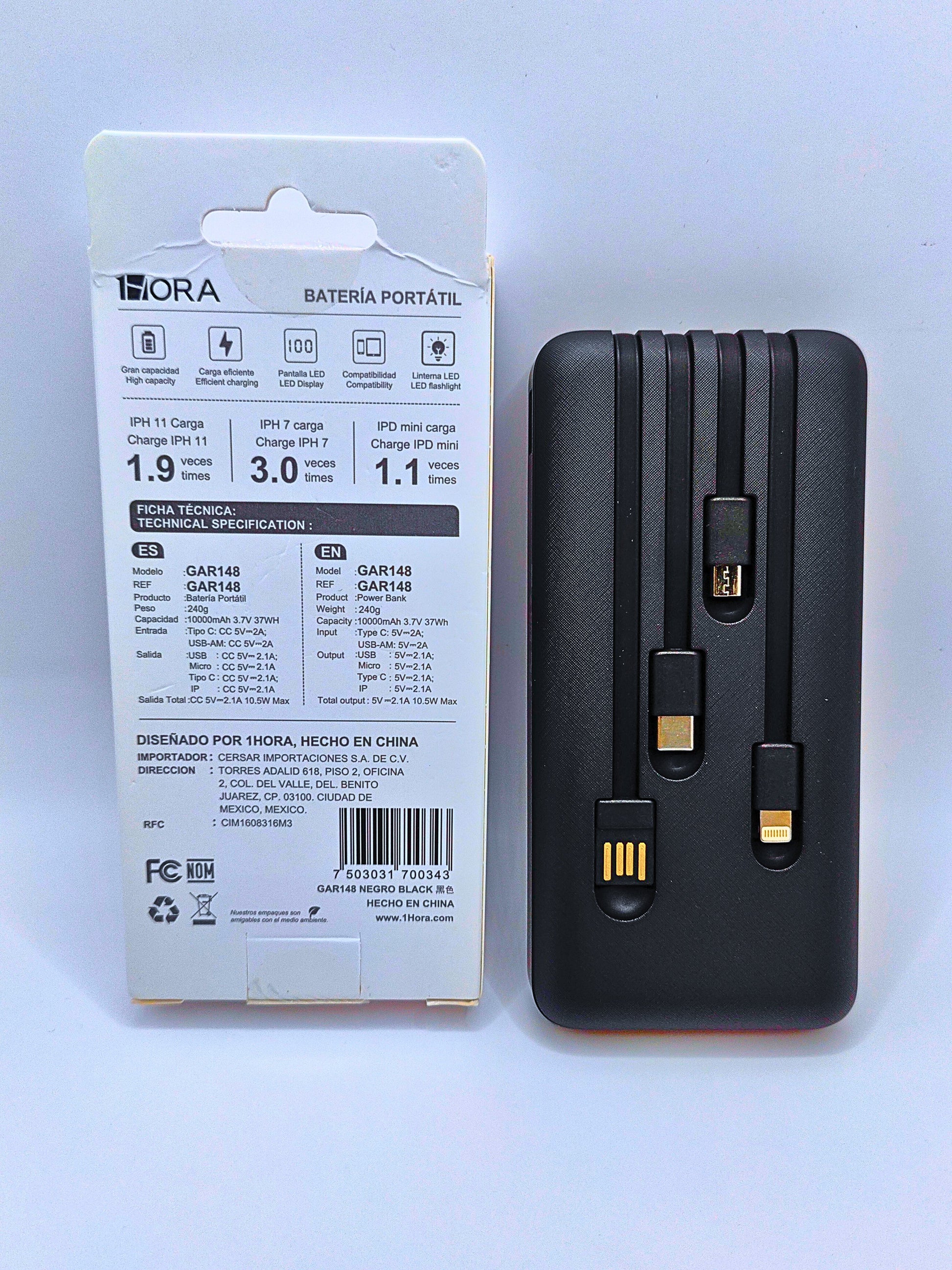 GAR263 - Batería Portátil 10,000Mah 10.5W MAX 1HORA Calenbi Joyería