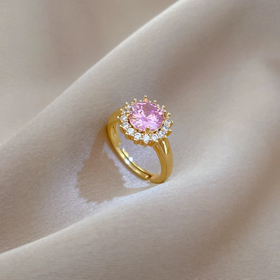RB0067 - Anillo Titanio Flor Circonita Cubica Rosa y Blanca Ajustable Calenbi Calenbi Joyería