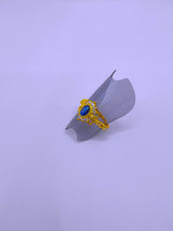 SR0069 - Anillo S925 Ley "Sello Real" Circonita Cubica Azul Marino Chapa Oro Calenbi Joyería