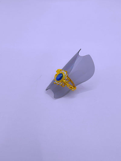 SR0069 - Anillo S925 Ley "Sello Real" Circonita Cubica Azul Marino Chapa Oro Calenbi Joyería