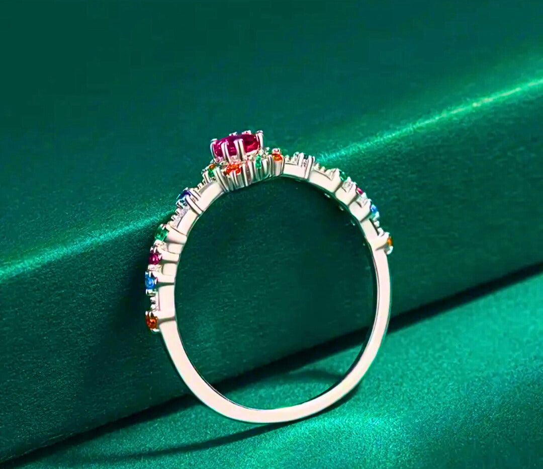 SR0055 - Anillo S925 Ley "Real Púrpura" Circonita Colores Cerrado Calenbi
