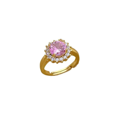 RB0067 - Anillo Titanio Flor Circonita Cubica Rosa y Blanca Ajustable Calenbi Calenbi Joyería