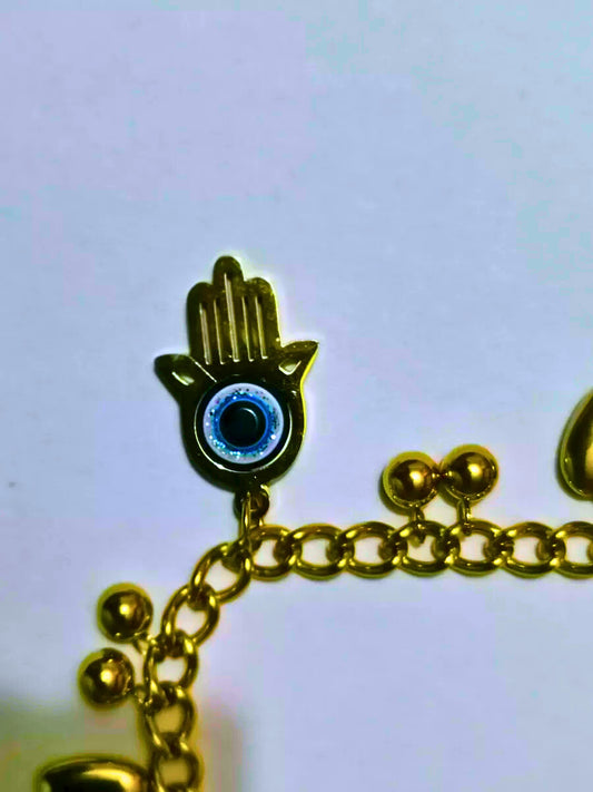 BB0015 - Pulsera Acero Inoxidable Mano Fátima Chapa Oro 10k Calenbi