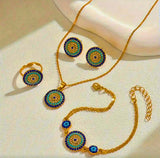 GCB0005 - Juego Completo Acero Inoxidable Ojo Turco Circonita Blanco y Azul Calenbi Calenbi Joyería