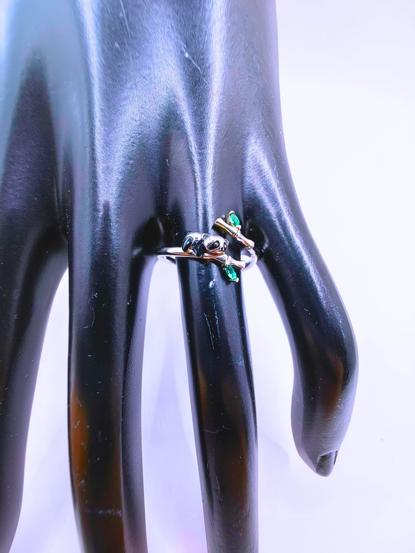 SR0052 - Anillo S925 Ley Pandita Circonita Cubica Verde Ajustable Calenbi