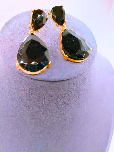 NEB0004 - Pendientes Cobre Gota Circonita Cubica Negro Chapa Oro 10k Calenbi Calenbi Joyería