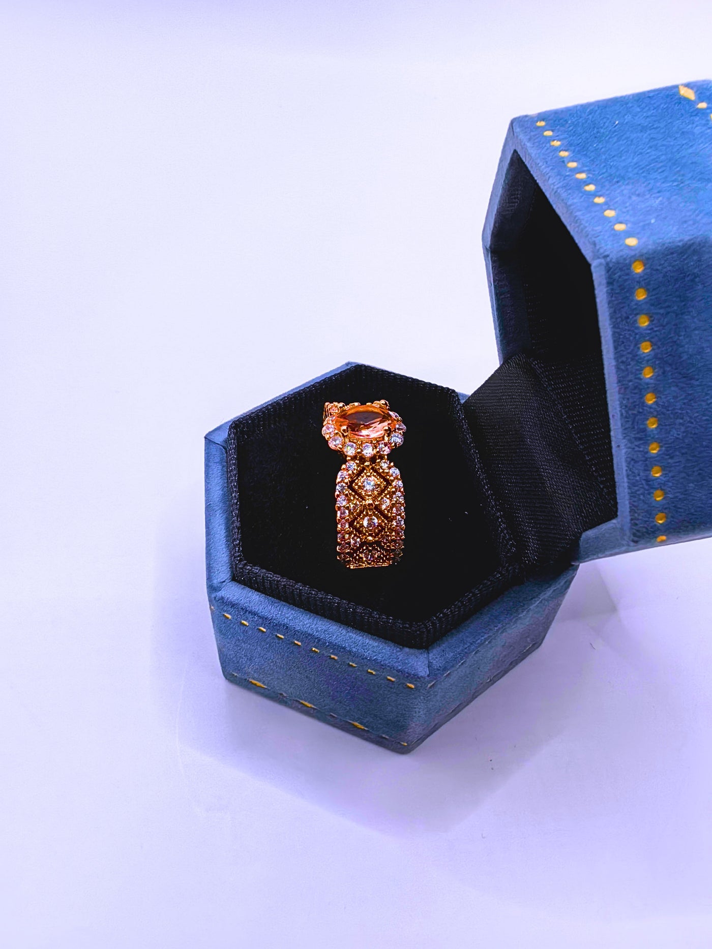 RB0061 - Anillo Acero Inoxidable Circonita Chapa Oro Rosa 14K Calenbi Calenbi Joyería