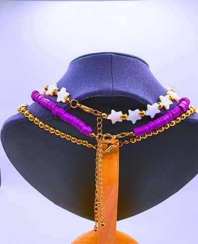 BNv0001 - Collar Plástico Bohemio Triple Morado Ojo Turco Calenbi Calenbi Joyería