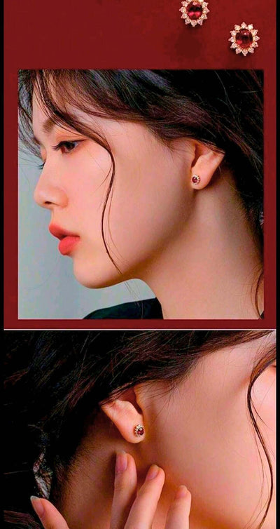 SNE0002 - Collar y Aretes S925 Ley "Rubí" Chapa Oro Rosa 14K Calenbi Calenbi Joyería