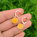 Collar y Aretes Cobre "Emoticon" Esmalte Amarillo Chapa Oro 10k
