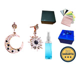 Pendientes S925 Ley Estrella Y Luna Circonita Cubica Azul Y
