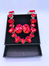 NEB0015,16,17,18 - Collar y Aretes Aleación Circonita Cubica Negro,Rojo y Blanco Calenbi Calenbi Joyería
