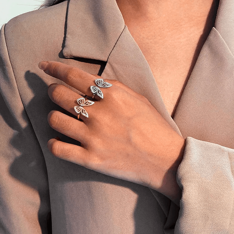 SR0041 - Anillo S925 Ley Mariposa Ajustable Chapa Oro 10k Calenbi Calenbi Joyería