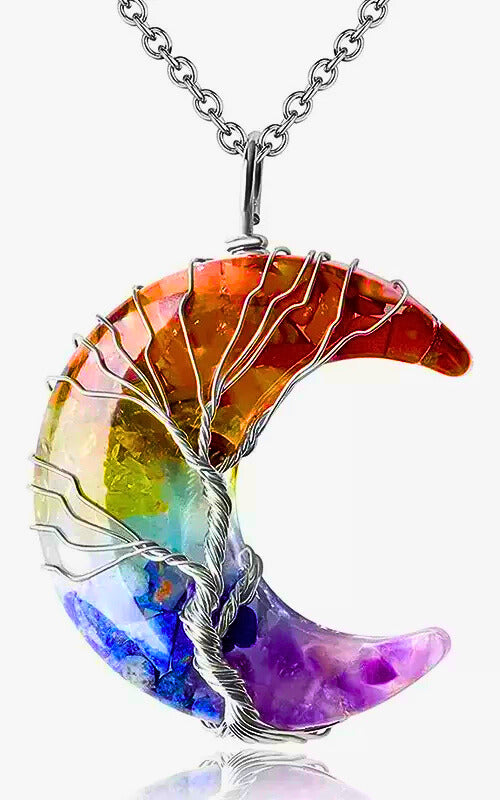 BN0008 - Collar y Dije Luna Siete Chakras Opalo Natural Calenbi