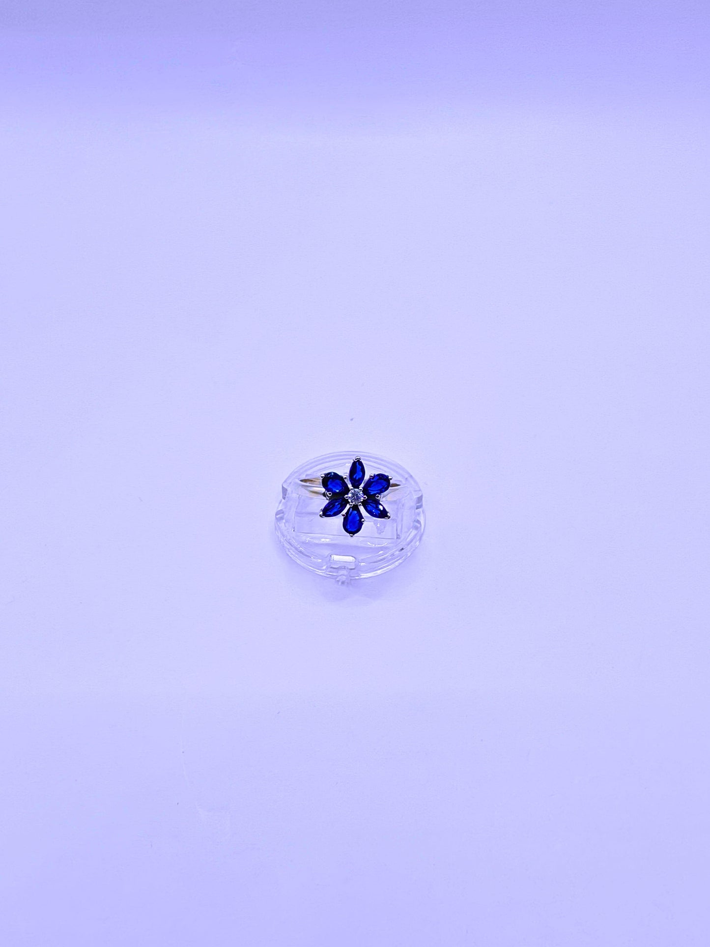 SR0051 - Anillo S925 Ley Flor Circonita Cubica Azul Marino Cerrado Calenbi