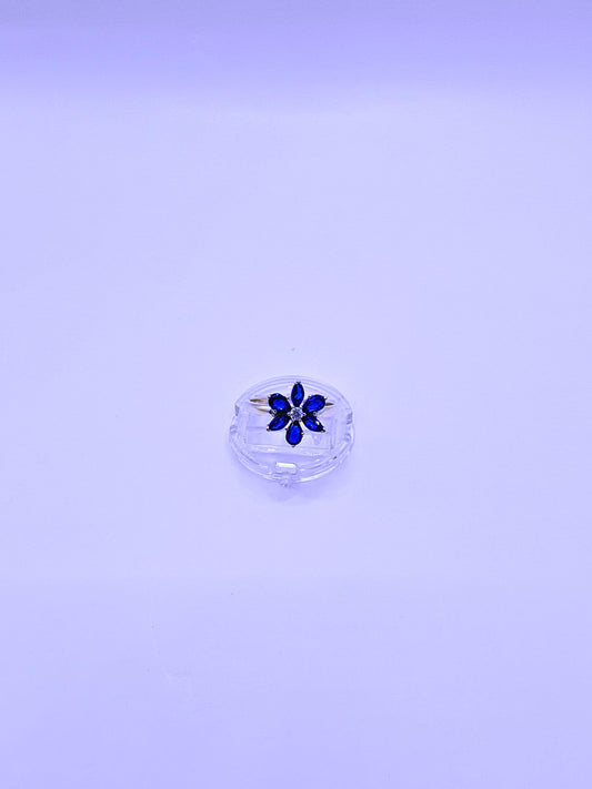 SR0051 - Anillo S925 Ley Flor Circonita Cubica Azul Marino Cerrado Calenbi