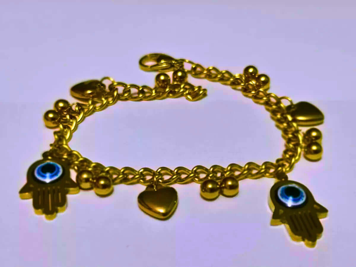 BB0015 - Pulsera Acero Inoxidable Mano Fátima Chapa Oro 10k Calenbi Calenbi Joyería