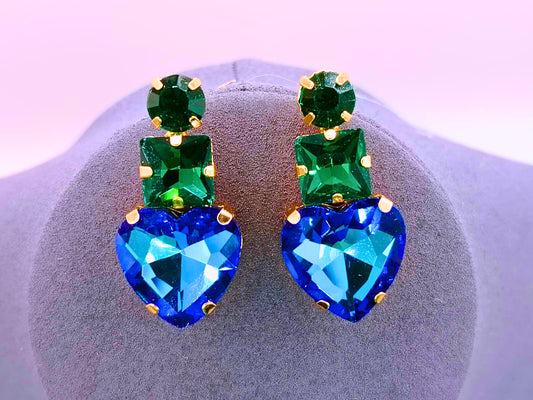 NEB0001 - Pendientes Cobre Circonita Cubica Verde y Azul Calenbi