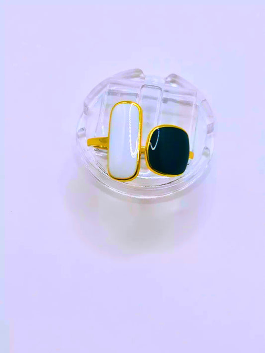 SR0032 - Anillo S925 Ley "Geométrico" Chapa Oro 10K Epoxica Ajustable Calenbi