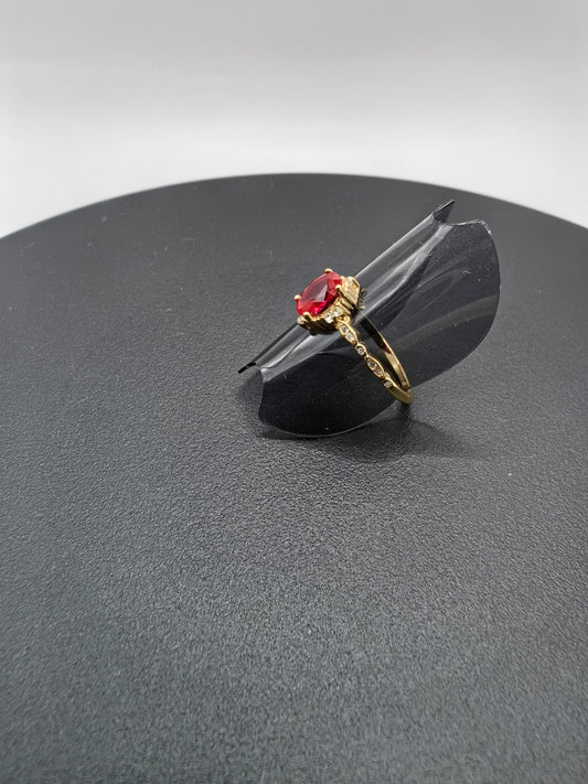 SR0049 - Anillo S925 Esterlina "Compromiso 3" Circonita Cubica RosaRoja Chapa Oro 10k Calenbi