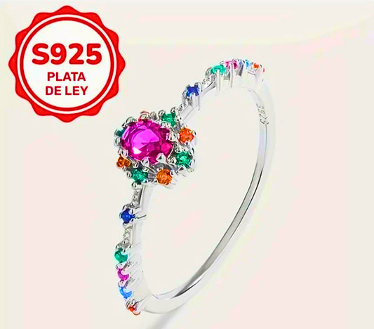 SR0055 - Anillo S925 Ley "Real Púrpura" Circonita Colores Cerrado Calenbi
