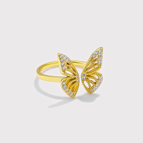 SR0041 - Anillo S925 Ley Mariposa Ajustable Chapa Oro 10k Calenbi