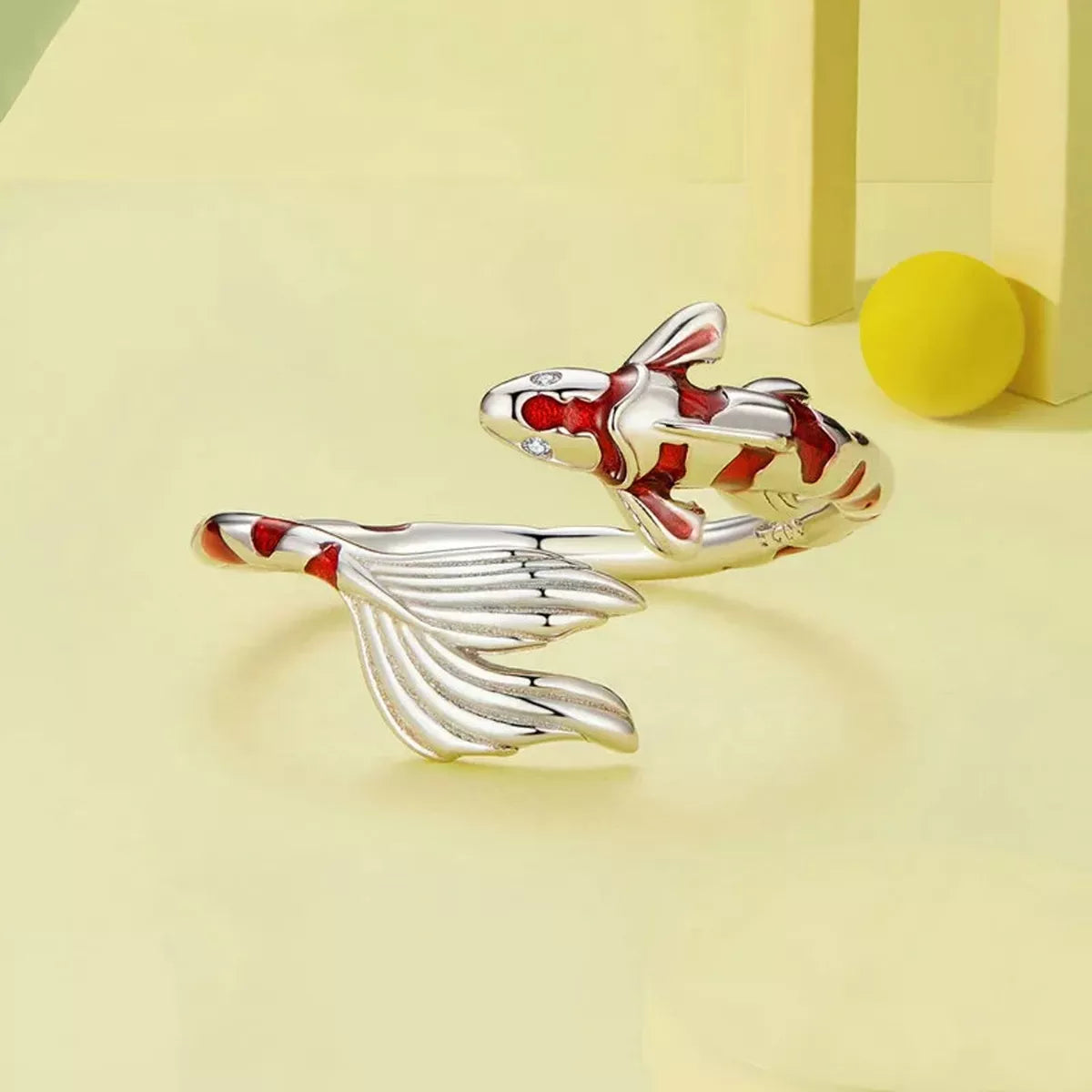 SR0009 - Anillo S925 Ley "Pez Koi Rojo" Ajustable Calenbi Calenbi Joyería