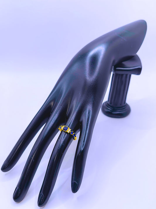 SR0029 - Anillo S925 Ley Circonita Cubica Azul Marino Chapa Oro 12K Cerrado Calenbi
