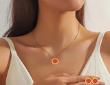 NEB0008,9,19,20 - Collar y Aretes Acero Inoxidable Números Romanos Chapa Oro 10k Calenbi Calenbi Joyería