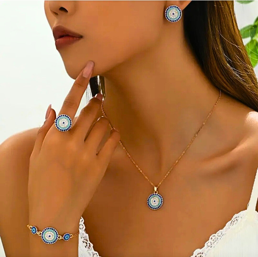 NEC0035 - Collar y Aretes Acero Inoxidable Corazón Circonita Verde Chapa Oro 10k Calenbi