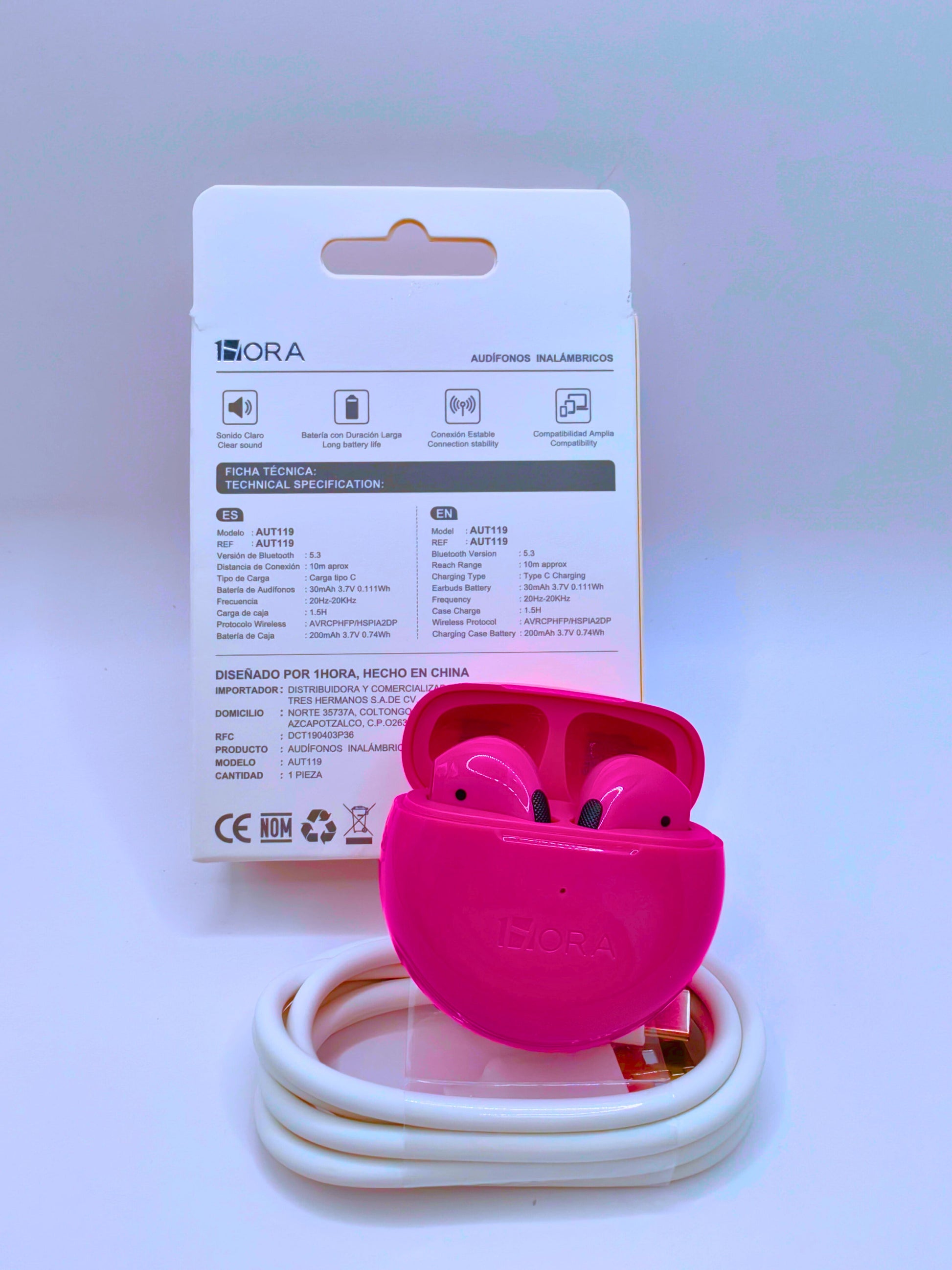 AUT119 - Audífonos Inalambricos Portátiles Varios Colores 1Hora Calenbi Joyería