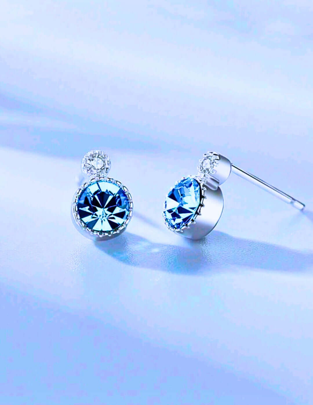 SNE0001 - Collar y Aretes S925 Ley Mínimalista Moderno Circonita Azul Cielo Calenbi Calenbi Joyería