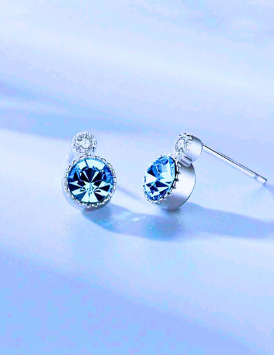 SNE0001 - Collar y Aretes S925 Ley Mínimalista Moderno Circonita Azul Cielo Calenbi Calenbi Joyería