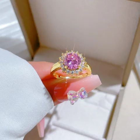 RB0067 - Anillo Titanio Flor Circonita Cubica Rosa y Blanca Ajustable Calenbi Calenbi Joyería