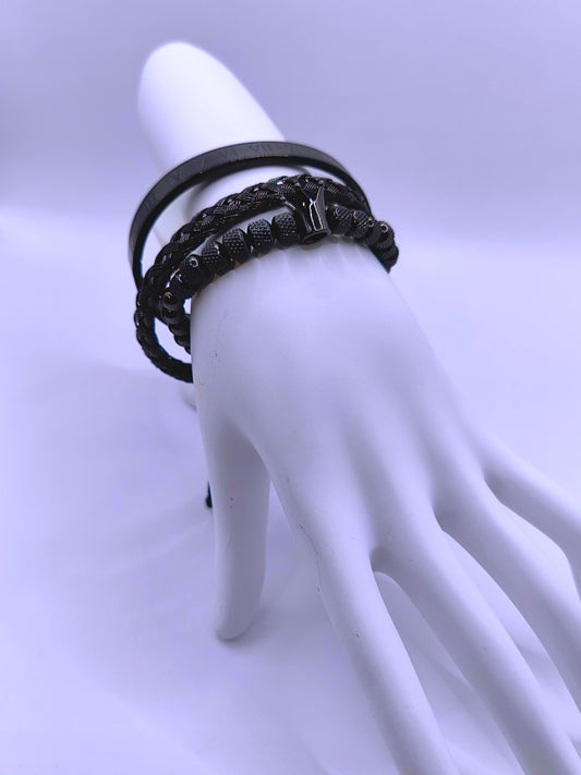 BB0025 - Pulsera Acero Inoxidable Triple Negro Unisex Calenbi
