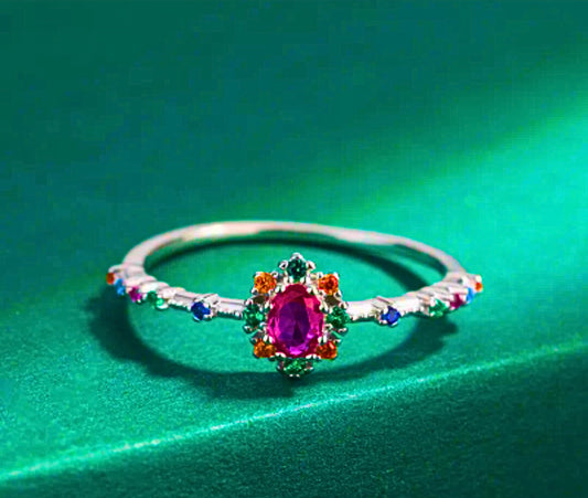 SR0055 - Anillo S925 Ley "Real Púrpura" Circonita Colores Cerrado Calenbi