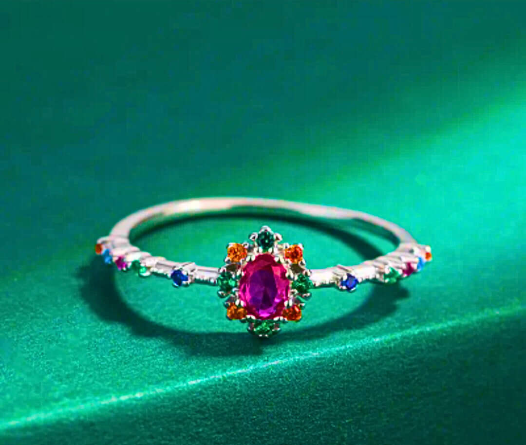 SR0055 - Anillo S925 Ley "Real Púrpura" Circonita Colores Cerrado Calenbi Calenbi Joyería