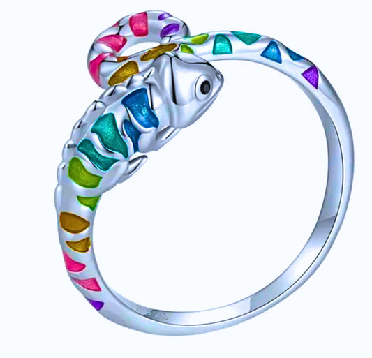 SR0021 - Anillo S925 Ley Recina Epoxica "Camaleón" Ajustable Calenbi