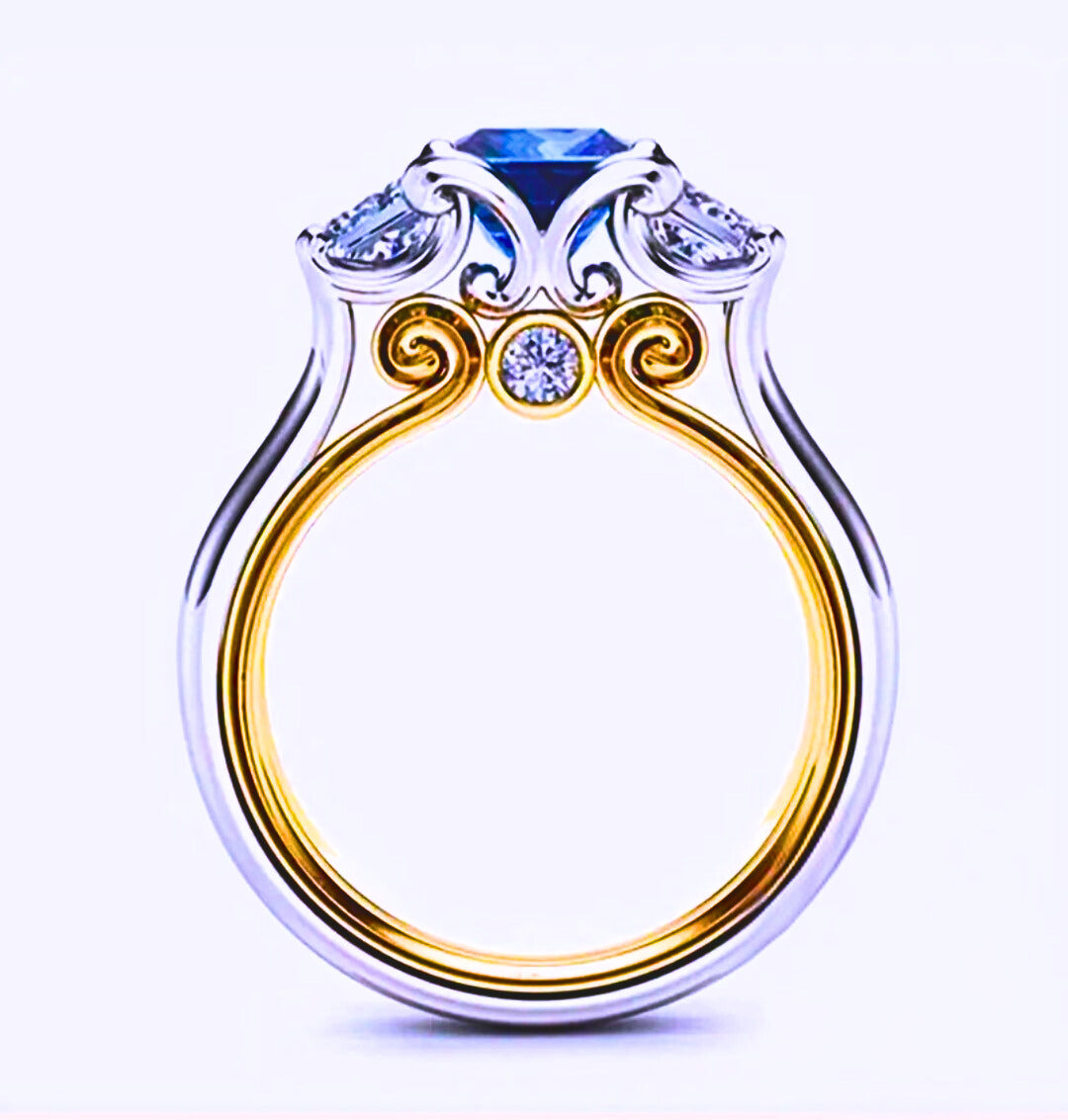 SR0056 - Anillo S925 Esterlina "Realeza" Circonita Cubica Azul y Blanco Cerrado Calenbi
